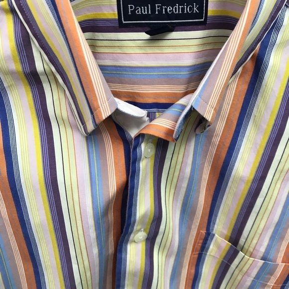 🌸Clearance!🌸 PAUL FREDRICK  Mens Shirt Stripe Luxury 15 -34/35 - Picture 2 of 8